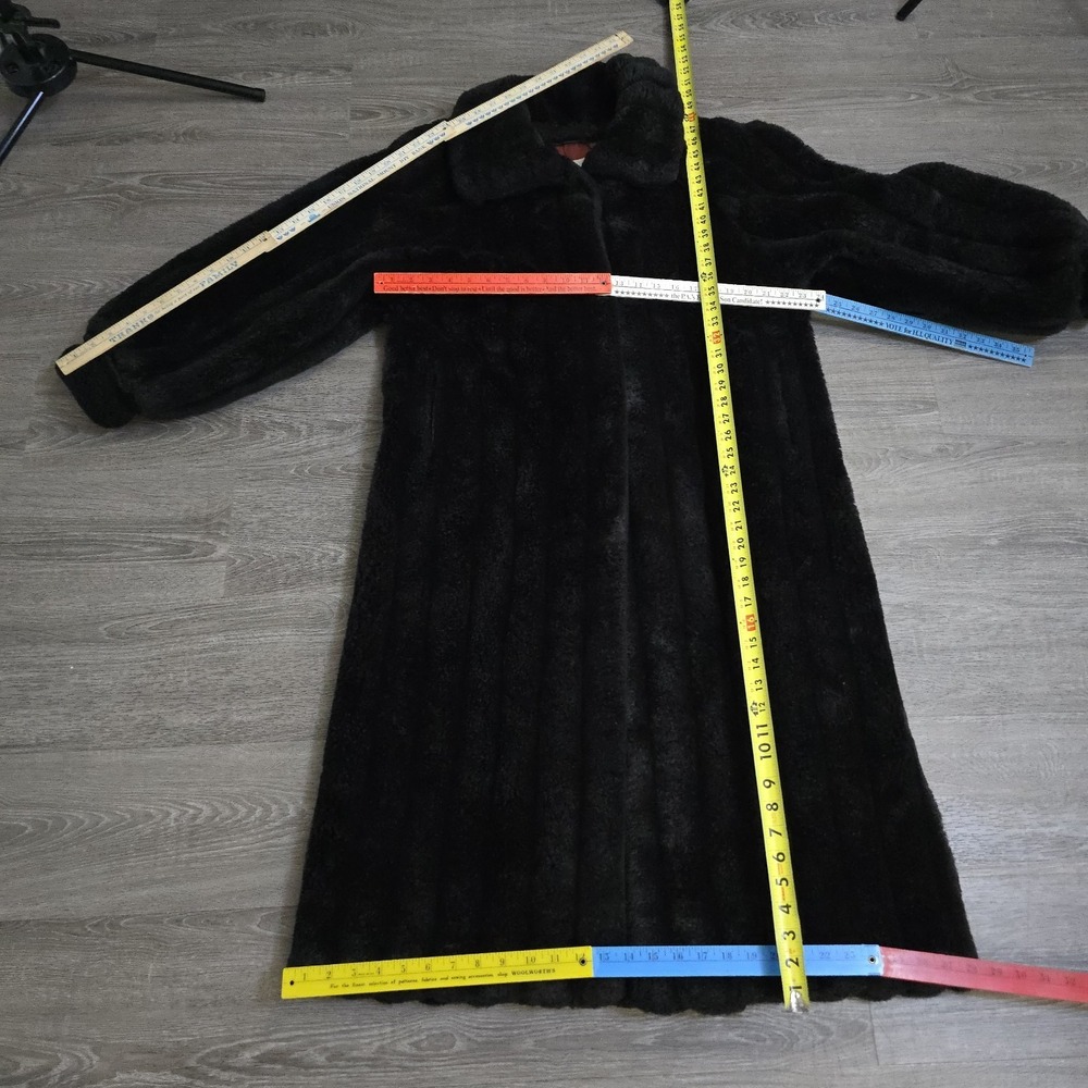 Vintage Monterey Fashions Faux Fur Floor Length Black Coat USA Made Sz 12 Large - Picture 16 of 16